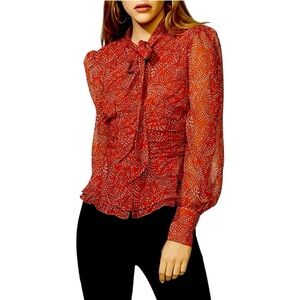 Bardot Floral Tie Neck Blouse in Red Size6/S